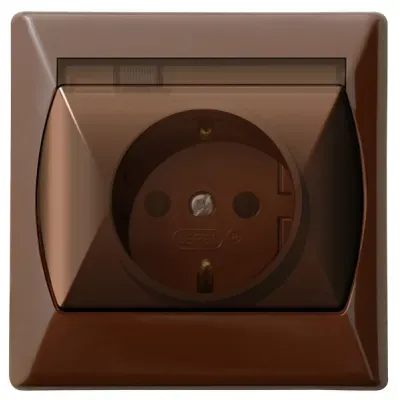 AKCENT Gniazdo bryzgoszczelne z uziemieniem schuko IP-44 wieczko przezroczyste, kolor: BRĄZOWY, 16A/250~, IP-44, zaciski gwintowe