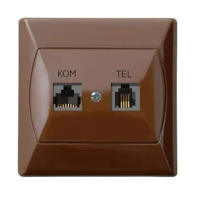 AKCENT Gniazdo komputerowo-telefoniczne RJ 45 kat. 5e, (8-stykowe) + RJ 11 (4-stykowe), kolor: BRĄZOWY, Złącze IDC