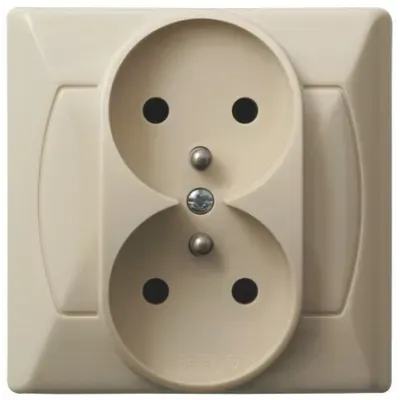 AKCENT Gniazdo podwójne z uziemieniem, kolor: BEŻOWY, 16A/250~, IP-20, zaciski gwintowe