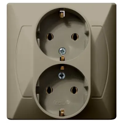 AKCENT Gniazdo podwójne z uziemieniem schuko, kolor: BEŻOWY, 16A/250~, IP-20, zaciski gwintowe