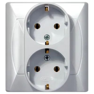 AKCENT Gniazdo podwójne z uziemieniem schuko, kolor: BIAŁY, 16A/250~, IP-20, zaciski gwintowe