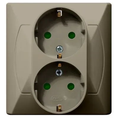 AKCENT Gniazdo podwójne z uziemieniem schuko z przesłonami torów prądowych, kolor: BEŻOWY, 16A/250~, IP-20, zaciski gwintowe
