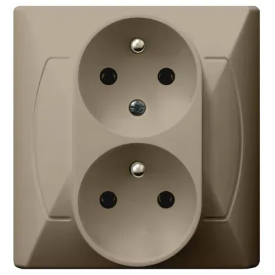 AKCENT Gniazdo podwójne z uziemieniem z funkcją niezamienności faz, kolor: BEŻOWY, 16A/250~, IP-20, zaciski gwintowe