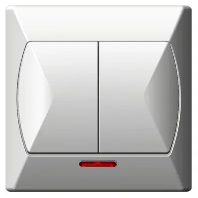 AKCENT Łącznik dwugrupowy świecznikowy z podświetleniem pomarańczowym, kolor: BIAŁY, 10AX/250~, IP-20 zaciski gwintowe