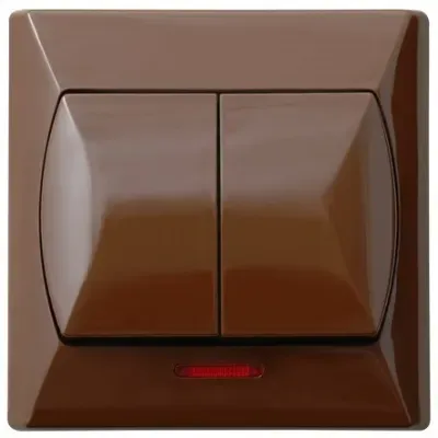 AKCENT Łącznik dwugrupowy świecznikowy z podświetleniem pomarańczowym, kolor: BRĄZOWY, 10AX/250~, IP-20 zaciski gwintowe