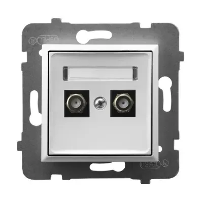 ARIA Gniazdo antenowe typu F podwójne, kolor: BIAŁY,