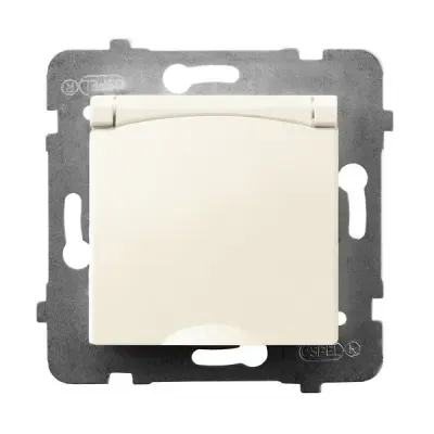 ARIA Gniazdo bryzgoszczelne z uziemieniem IP-44 wieczko w kolorze wyrobu, kolor: ECRU, 16A 250V~, IP44, zaciski gwintowe