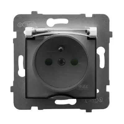 ARIA Gniazdo bryzgoszczelne z uziemieniem IP-44 z przesłonami torów prądowych wieczko przezroczyste, kolor: BIAŁY, 16A 250V~, IP44, zaciski gwintowe