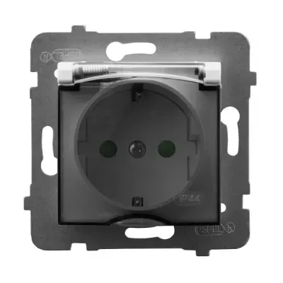 ARIA Gniazdo bryzgoszczelne z uziemieniem schuko IP-44 wieczko przezroczyste z przesłonami torów prądowych, kolor: BIAŁY, 16A 250V~, IP44, zaciski gwintowe