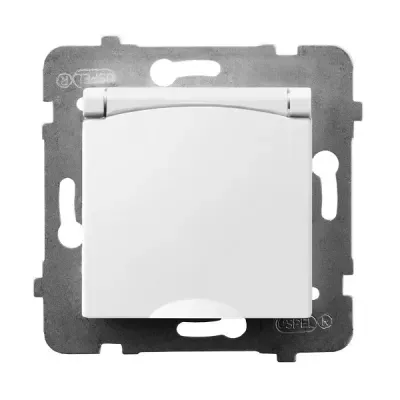 ARIA Gniazdo bryzgoszczelne z uziemieniem schuko IP-44 wieczko w kolorze wyrobu, kolor: BIAŁY, 16A 250V~, IP44, zaciski gwintowe