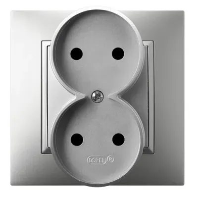 ARIA Gniazdo podwójne kompletne z ramką, kolor: SREBRO, 16A 250V~, IP20, zaciski gwintowe