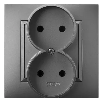 ARIA Gniazdo podwójne kompletne z ramką, kolor: SZARY MAT, 16A 250V~, IP20, zaciski gwintowe