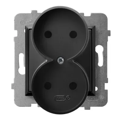 ARIA Gniazdo podwójne moduł bez ramki, kolor: CZARNY METALIK, 16A 250V~, IP20, zaciski gwintowe