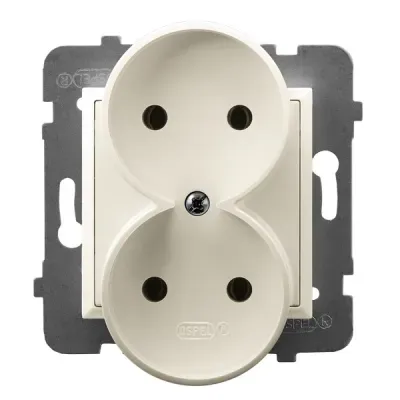ARIA Gniazdo podwójne moduł bez ramki, kolor: ECRU, 16A 250V~, IP20, zaciski gwintowe