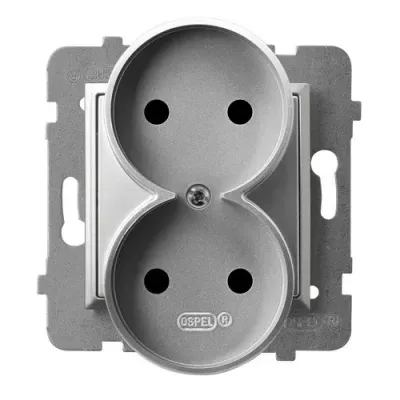 ARIA Gniazdo podwójne moduł bez ramki, kolor: SREBRO, 16A 250V~, IP20, zaciski gwintowe