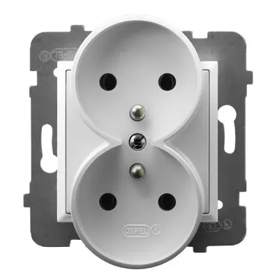 ARIA Gniazdo podwójne z uziemieniem moduł bez ramki, kolor: BIAŁY, 16A 250V~, IP20, zaciski gwintowe