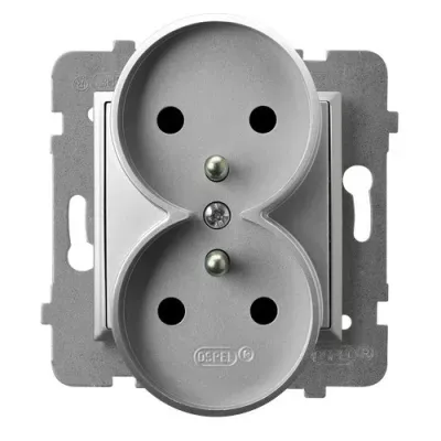 ARIA Gniazdo podwójne z uziemieniem moduł bez ramki, kolor: SREBRO, 16A/250~, IP-20, do ramek linii Prestige