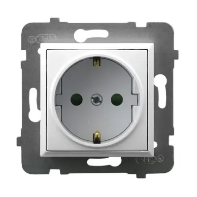 ARIA Gniazdo pojedyncze z uziemieniem schuko z przesłonami torów prądowych, kolor: BIAŁY, 16A 250V~, IP20, zaciski gwintowe