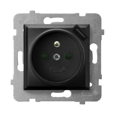 ARIA Gniazdo pojedyncze z uziemieniem z przesłonami torów prądowych, z ładowarką USB, kolor: CZARNY METALIK, 16A/230~,USB 5V/2,1A, IP-20, zac.bezgw.