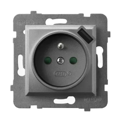 ARIA Gniazdo pojedyncze z uziemieniem z przesłonami torów prądowych, z ładowarką USB, kolor: SZARY MAT, 16A/230~,USB 5V/2,1A, IP-20, zac.bezgw.