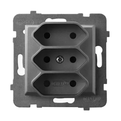 ARIA Gniazdo potrójne EURO, kolor: SZARY MAT, 2,5A 250V~, IP20, zaciski gwintowe