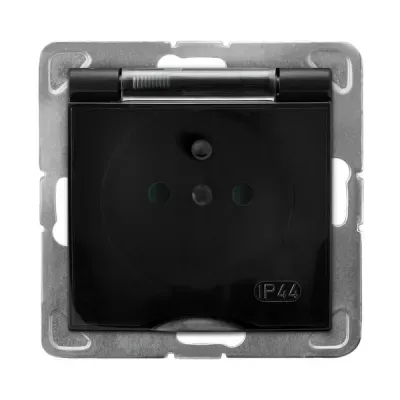 IMPRESJA Gniazdo bryzgoszczelne z uziemieniem IP-44 z przesłonami torów prądowych wieczko przezroczyste, kolor: CZARNY METALIK, 16A/250~, IP-44, zaciski gwintowe